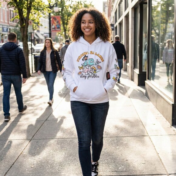 Faded Rose  White Graphic Hoodie Sweatshirt w/ Sleeve Butterflies Sz M - Picture 6 of 6